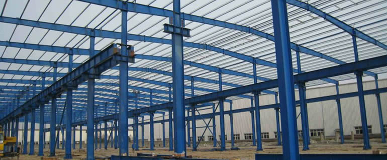 ASTM A992 steel beams painted blue